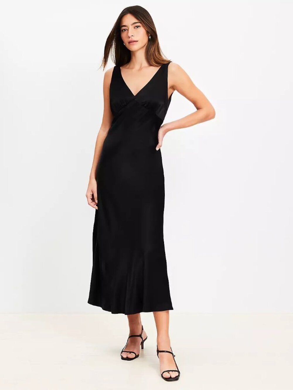 Satin Double V Bias Midi Dress (NWT)